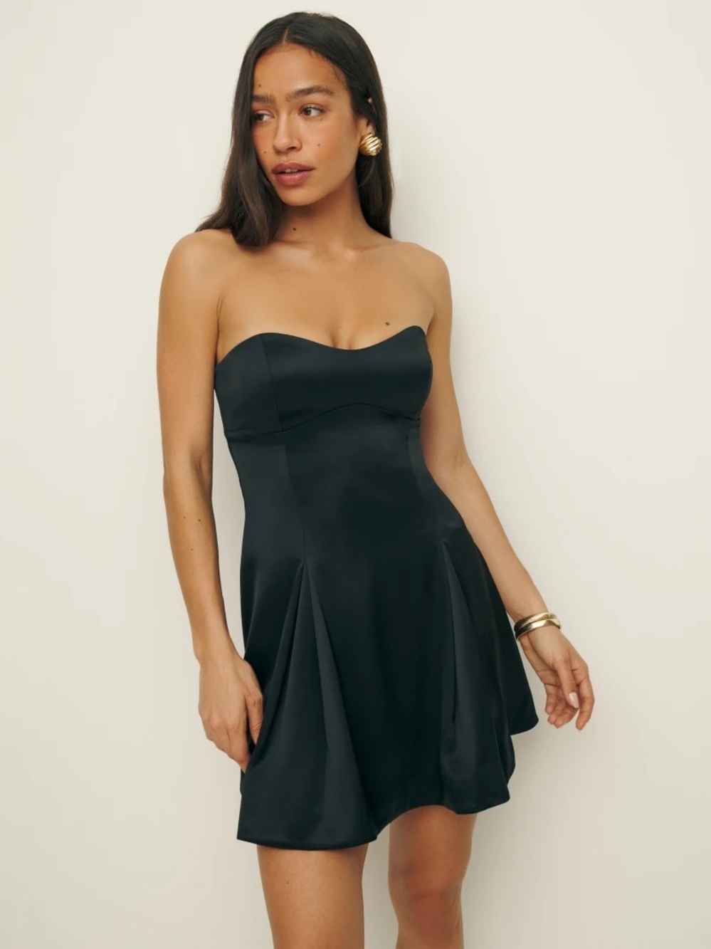 Reformation Jacques Strapless Black Satin Mini Dress Size 0 NWOT